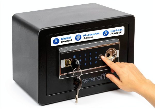 SereneLife Fingerprint Safe 0.63 Cu Ft Electronic Black SLSVP25EUG-0